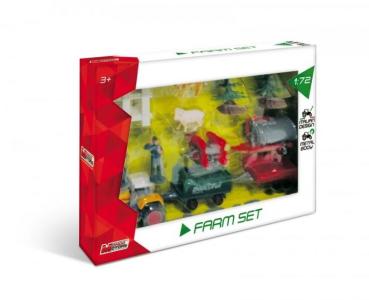 MONDO - Farm-Set 1:72, Traktor mit 4 Anhängern und Zubehör